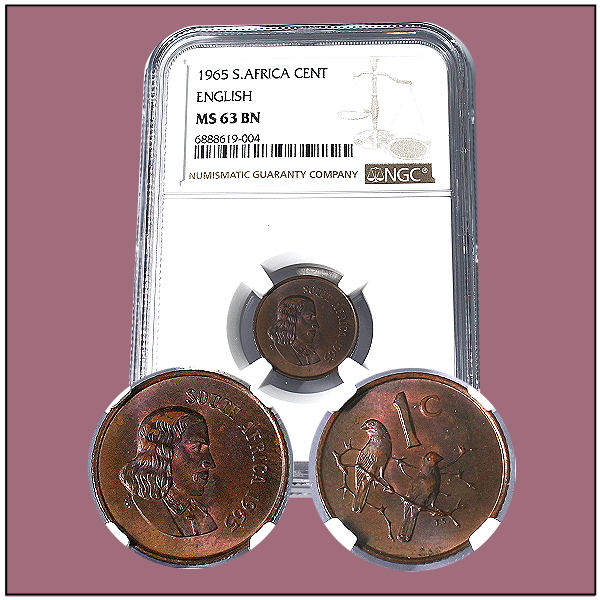 1965 South African English One Cent Au58 MS63BN MS66RB Grades
